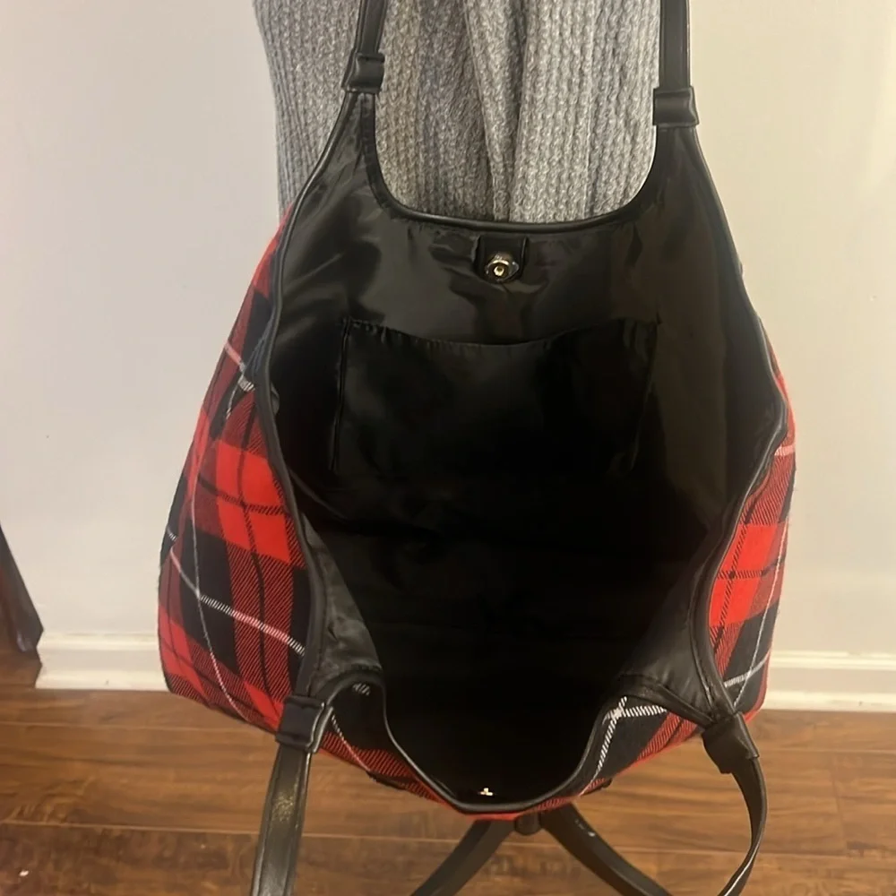 Victoria's Secret Plaid Flannel Red and Black Tote with Large Embroidered Logo - Picture 8 of 8